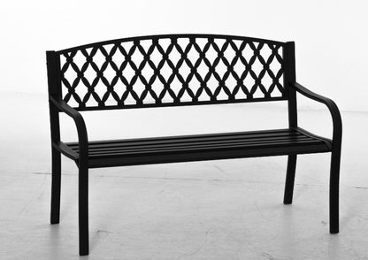 2-Seater Garden Bench with Decorative Backrest and Armrests for Terrace Balcony Patio Outdoor Load 240 kg Cast Iron and Steel 128x58.5x89 cm Black