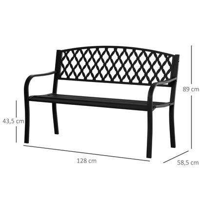 2-Seater Garden Bench with Decorative Backrest and Armrests for Terrace Balcony Patio Outdoor Load 240 kg Cast Iron and Steel 128x58.5x89 cm Black
