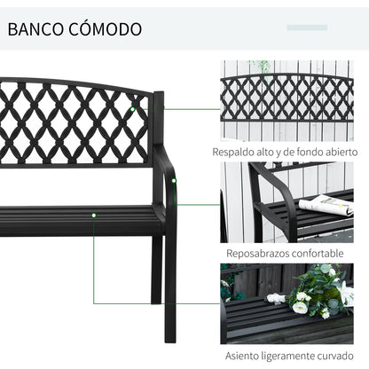 2-Seater Garden Bench with Decorative Backrest and Armrests for Terrace Balcony Patio Outdoor Load 240 kg Cast Iron and Steel 128x58.5x89 cm Black