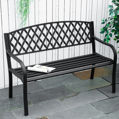 2-Seater Garden Bench with Decorative Backrest and Armrests for Terrace Balcony Patio Outdoor Load 240 kg Cast Iron and Steel 128x58.5x89 cm Black