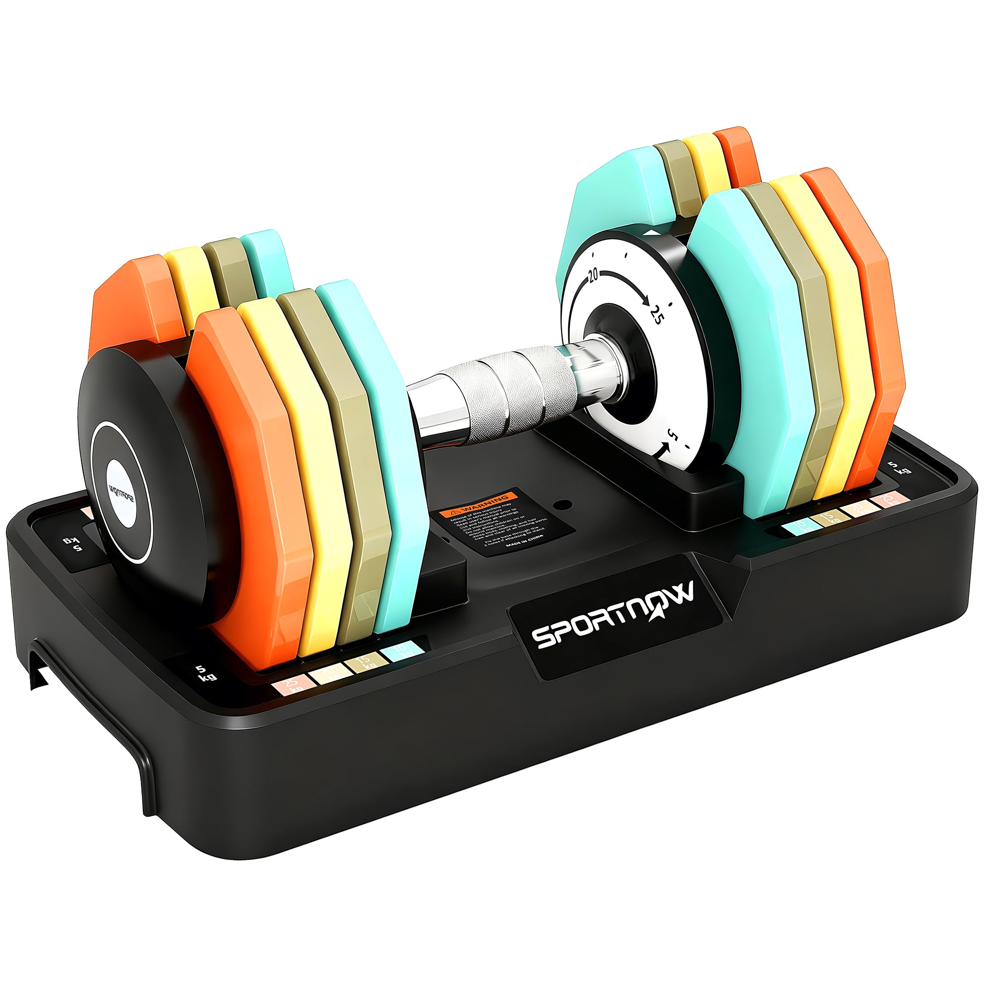 SPORTNOW Adjustable Dumbbell 11–55 lb (5–25 kg) with Storage Base — 5 Weight Levels, Anti-Slip Handle, Octagonal Plates, Space-Saving for Home & Office