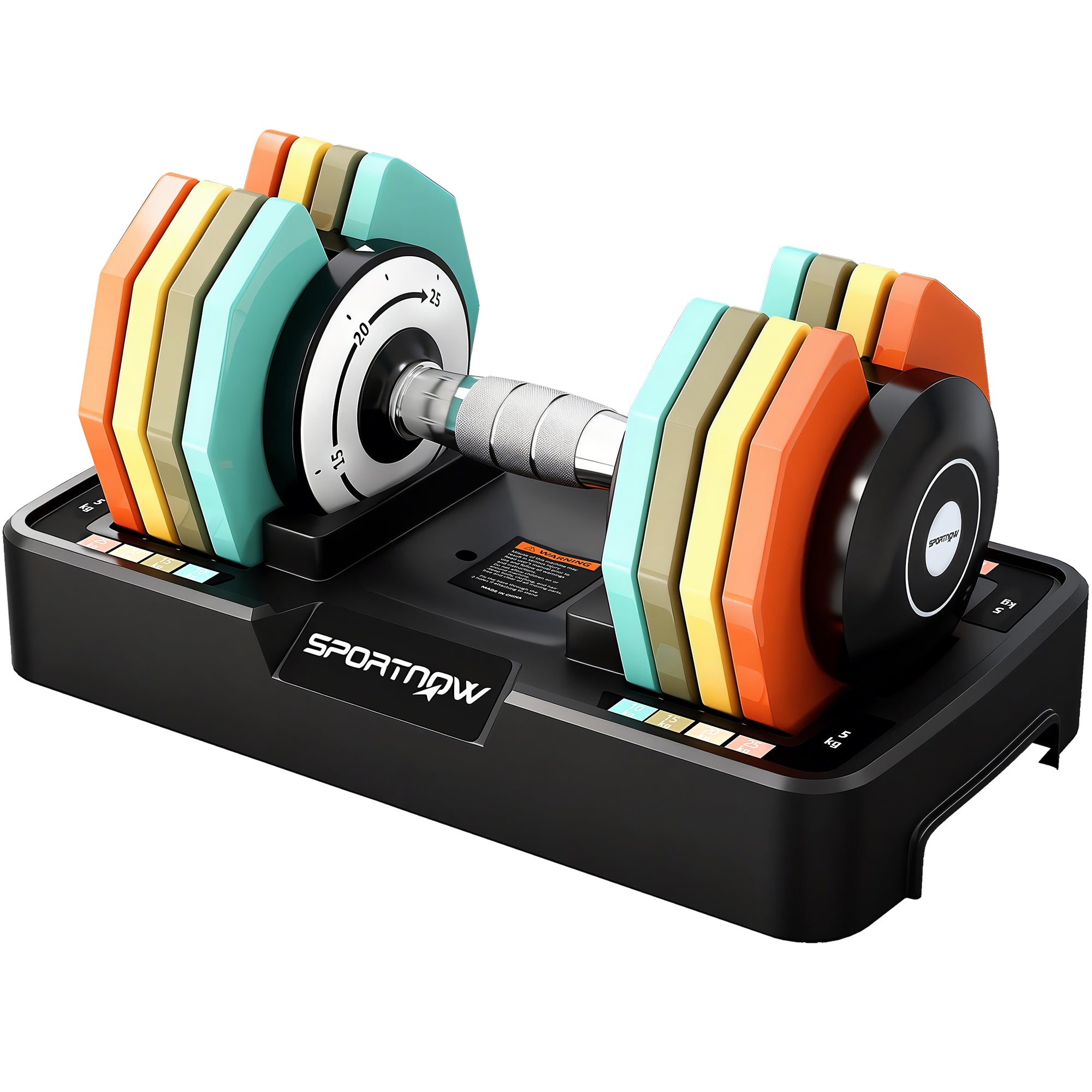 SPORTNOW Adjustable Dumbbell 11–55 lb (5–25 kg) with Storage Base — 5 Weight Levels, Anti-Slip Handle, Octagonal Plates, Space-Saving for Home & Office