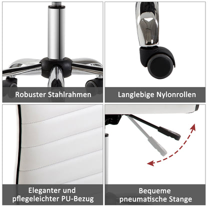 Home Office Chair Desk Chair in Faux Leather Adjustable Height Swivel Chair up to 120 kg Load Capacity, Makeup Chair for Study, Bedroom, White