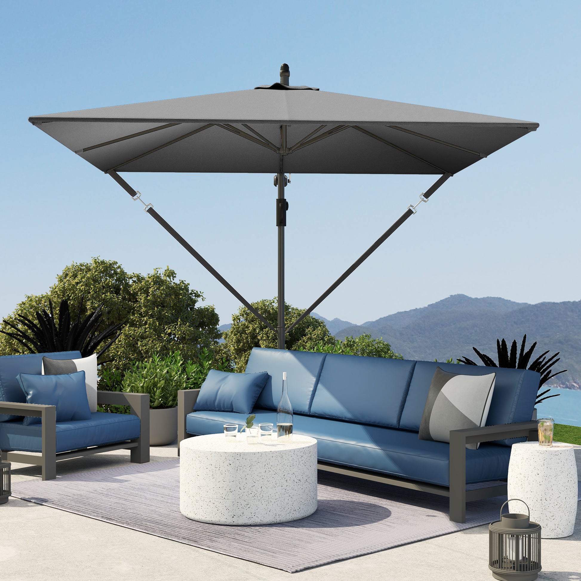 Offset Patio Umbrella Ø260 cm Sunshade with UV Protection 50+ Water-Resistant Crank Umbrella with Stand, Cover, Crank, Windproof System, Market Umbrella Tiltable Garden Umbrella for Balcony Terrace Gray