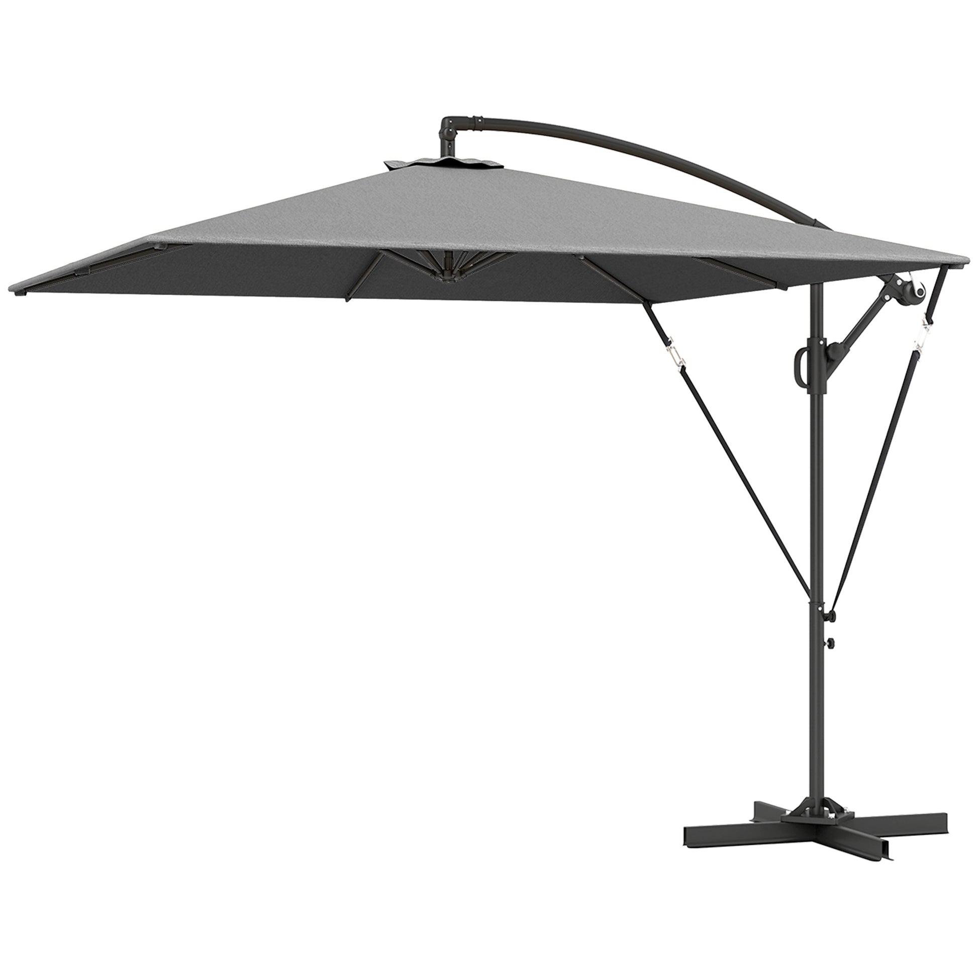 Offset Patio Umbrella Ø260 cm Sunshade with UV Protection 50+ Water-Resistant Crank Umbrella with Stand, Cover, Crank, Windproof System, Market Umbrella Tiltable Garden Umbrella for Balcony Terrace Gray
