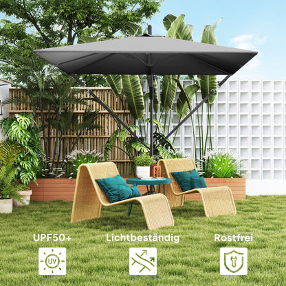 Offset Patio Umbrella Ø260 cm Sunshade with UV Protection 50+ Water-Resistant Crank Umbrella with Stand, Cover, Crank, Windproof System, Market Umbrella Tiltable Garden Umbrella for Balcony Terrace Gray