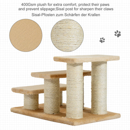 Dog Stairs 3 Steps 34 cm High Pet Stairs for Cat Dogs Foldable Cat Stairs Dog Ramp Entry Aid for Bed, Sofa, Couch Cream