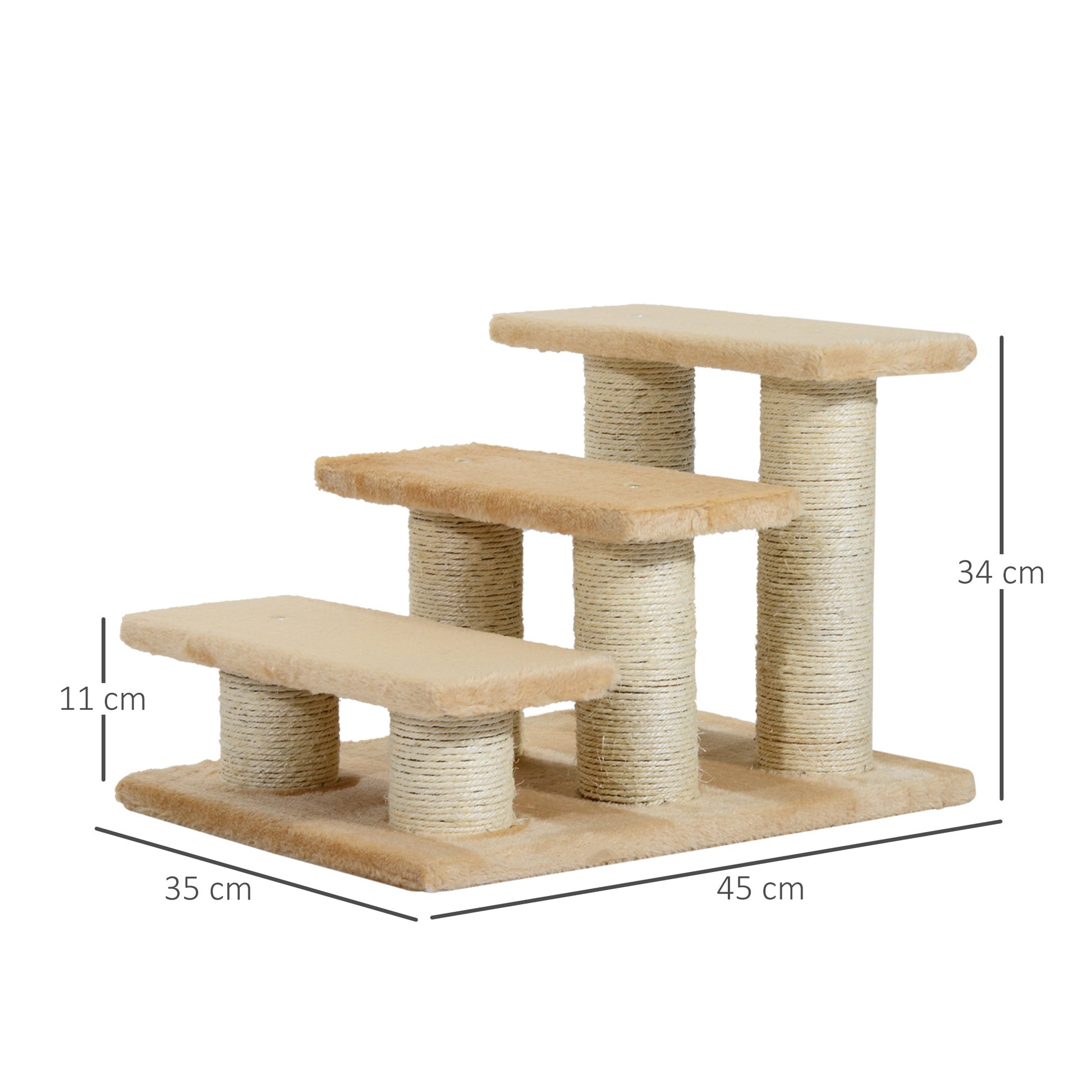 Dog Stairs 3 Steps 34 cm High Pet Stairs for Cat Dogs Foldable Cat Stairs Dog Ramp Entry Aid for Bed, Sofa, Couch Cream
