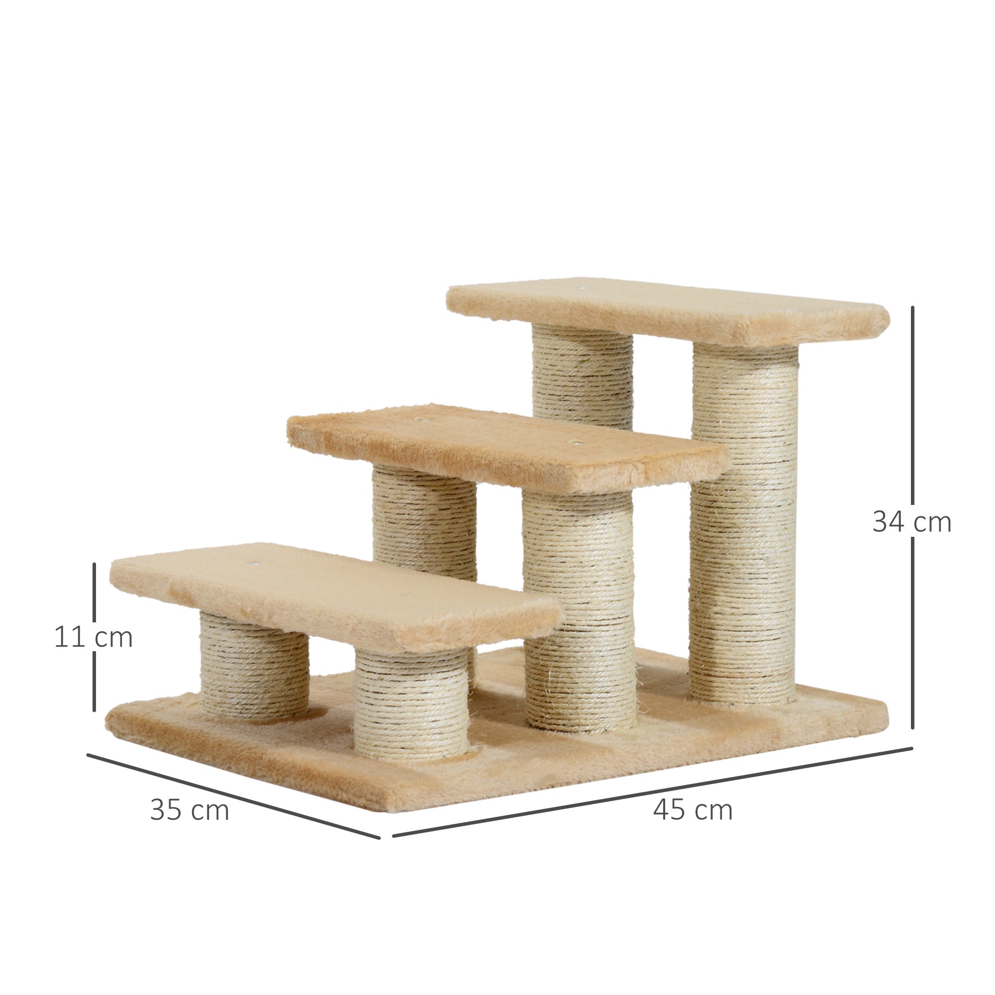 Dog Stairs 3 Steps 34 cm High Pet Stairs for Cat Dogs Foldable Cat Stairs Dog Ramp Entry Aid for Bed, Sofa, Couch Cream