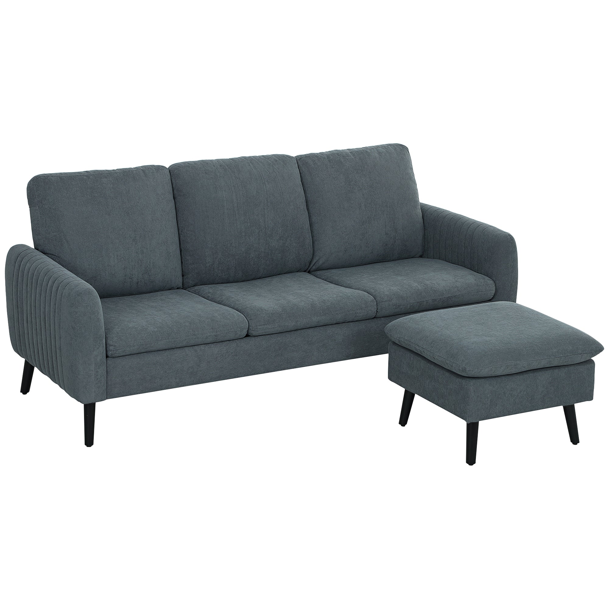 Corner Sofa Bed with Footstool, 3 Scatter Cushions, L-Shape Sofa for Living Room, Bedroom 196 x 140 x 88 cm Gray