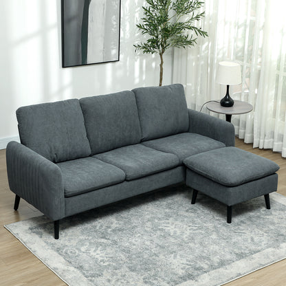 Corner Sofa Bed with Footstool, 3 Scatter Cushions, L-Shape Sofa for Living Room, Bedroom 196 x 140 x 88 cm Gray