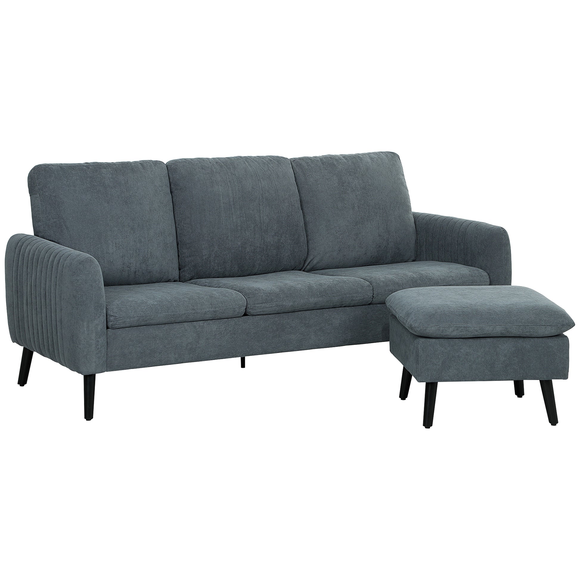 Corner Sofa Bed with Footstool, 3 Scatter Cushions, L-Shape Sofa for Living Room, Bedroom 196 x 140 x 88 cm Gray
