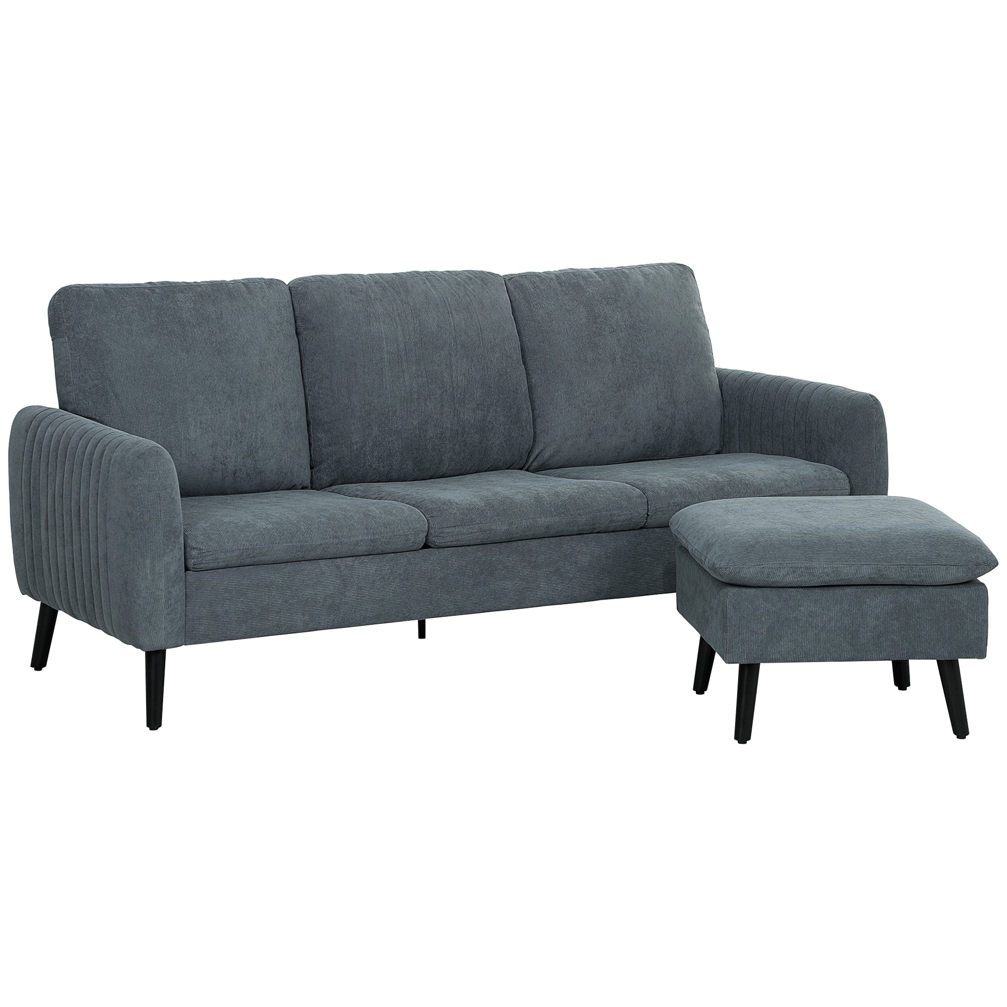 Corner Sofa Bed with Footstool, 3 Scatter Cushions, L-Shape Sofa for Living Room, Bedroom 196 x 140 x 88 cm Gray