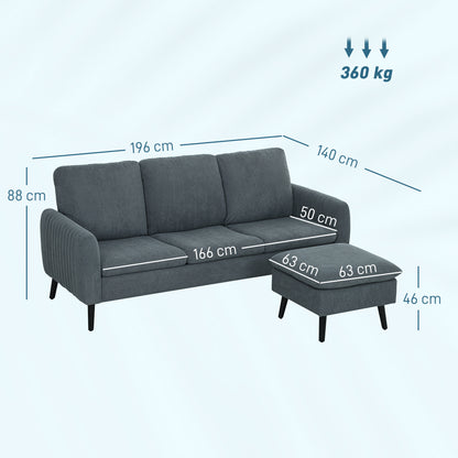 Corner Sofa Bed with Footstool, 3 Scatter Cushions, L-Shape Sofa for Living Room, Bedroom 196 x 140 x 88 cm Gray