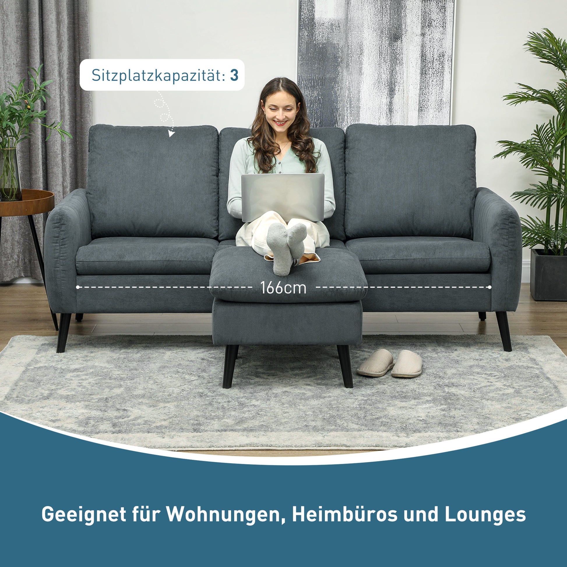 Corner Sofa Bed with Footstool, 3 Scatter Cushions, L-Shape Sofa for Living Room, Bedroom 196 x 140 x 88 cm Gray
