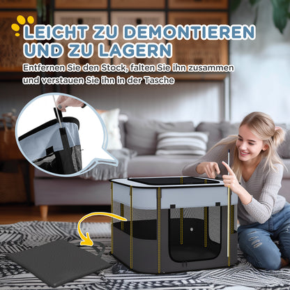 Puppy Enclosure, Puppy Playpen with Doors, Windows, Foldable Play Area, Breathable Mesh, for small dogs under 4 kg and small animals, Indoor and Outdoor, 74 x 60 x 45 cm, Gray