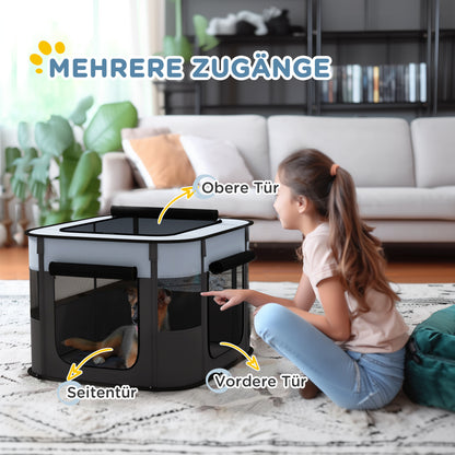 Puppy Enclosure, Puppy Playpen with Doors, Windows, Foldable Play Area, Breathable Mesh, for small dogs under 4 kg and small animals, Indoor and Outdoor, 74 x 60 x 45 cm, Gray