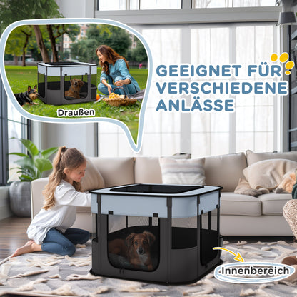 Puppy Enclosure, Puppy Playpen with Doors, Windows, Foldable Play Area, Breathable Mesh, for small dogs under 4 kg and small animals, Indoor and Outdoor, 74 x 60 x 45 cm, Gray