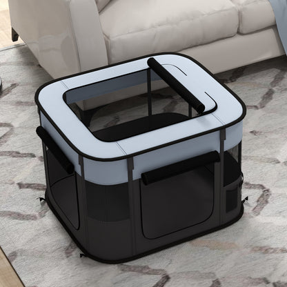 Puppy Enclosure, Puppy Playpen with Doors, Windows, Foldable Play Area, Breathable Mesh, for small dogs under 4 kg and small animals, Indoor and Outdoor, 74 x 60 x 45 cm, Gray