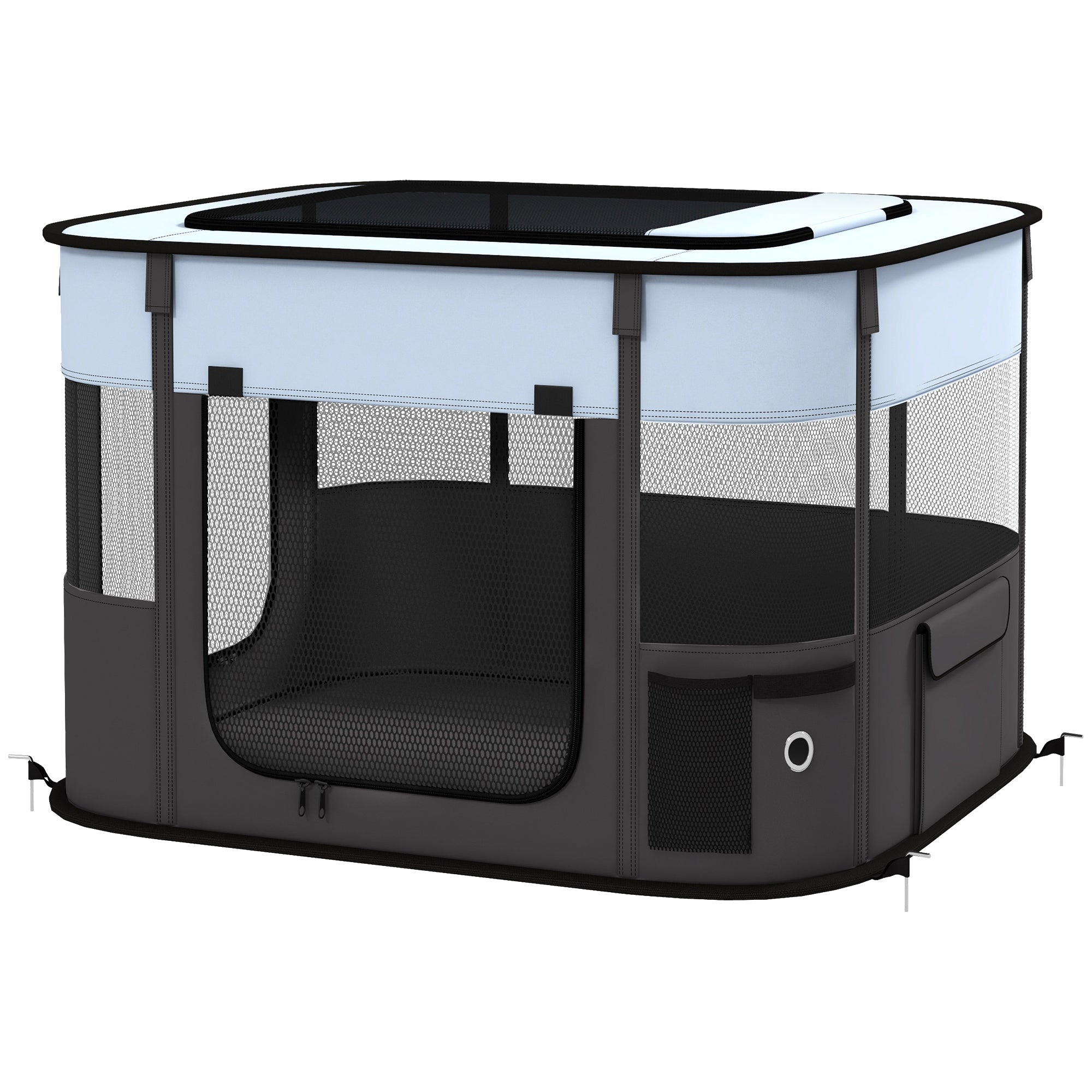 Puppy Enclosure, Puppy Playpen with Doors, Windows, Foldable Play Area, Breathable Mesh, for small dogs under 4 kg and small animals, Indoor and Outdoor, 74 x 60 x 45 cm, Gray