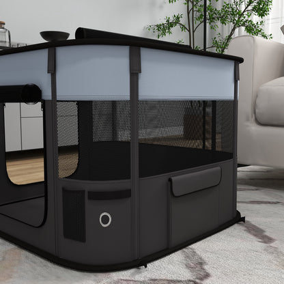 Puppy Enclosure, Puppy Playpen with Doors, Windows, Foldable Play Area, Breathable Mesh, for small dogs under 4 kg and small animals, Indoor and Outdoor, 74 x 60 x 45 cm, Gray