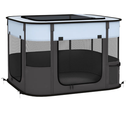 Puppy Enclosure, Puppy Playpen with Doors, Windows, Foldable Play Area, Breathable Mesh, for small dogs under 4 kg and small animals, Indoor and Outdoor, 74 x 60 x 45 cm, Gray