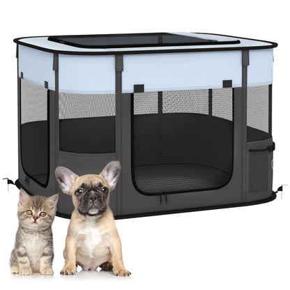Puppy Enclosure, Puppy Playpen with Doors, Windows, Foldable Play Area, Breathable Mesh, for small dogs under 4 kg and small animals, Indoor and Outdoor, 74 x 60 x 45 cm, Gray