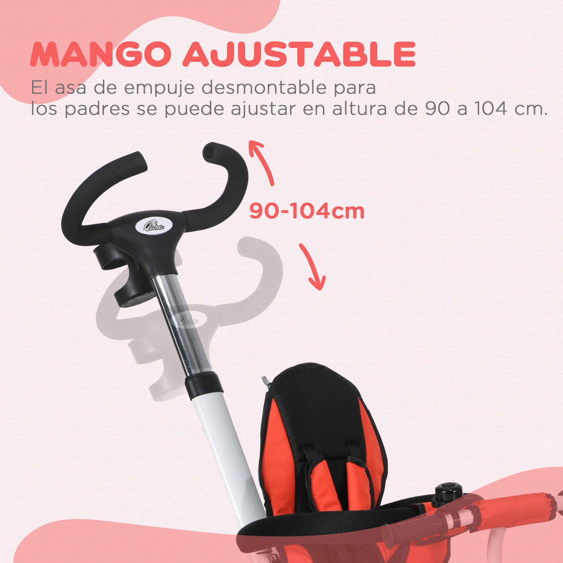 Foldable Evolutive Tricycle for Babies 2 in 1 for Children 12-60 Months with Foldable Canopy Telescopic Push Handle Footrest Safety Belt and Baskets Red