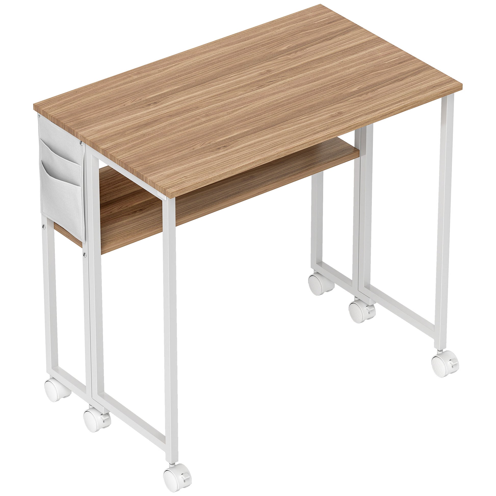 Folding Desk with Wheels and Shelf Compact Desk with Storage Pocket Laptop Computer Desk for Small Spaces Home Office 80x50x75 cm Natural