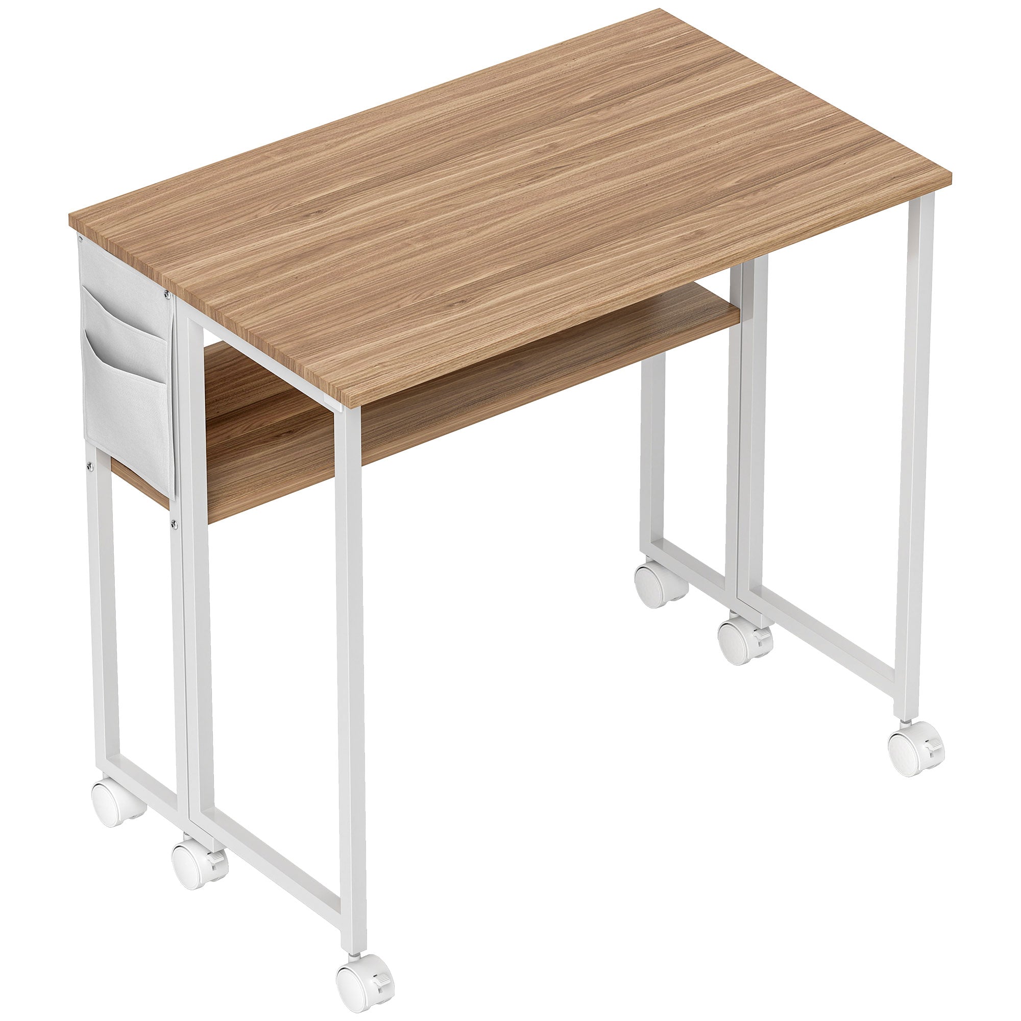 Folding Desk with Wheels and Shelf Compact Desk with Storage Pocket Laptop Computer Desk for Small Spaces Home Office 80x50x75 cm Natural