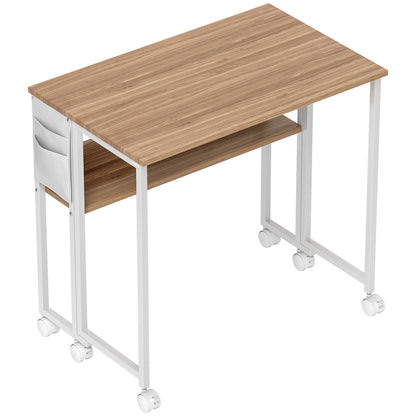 Folding Desk with Wheels and Shelf Compact Desk with Storage Pocket Laptop Computer Desk for Small Spaces Home Office 80x50x75 cm Natural