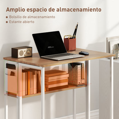Folding Desk with Wheels and Shelf Compact Desk with Storage Pocket Laptop Computer Desk for Small Spaces Home Office 80x50x75 cm Natural