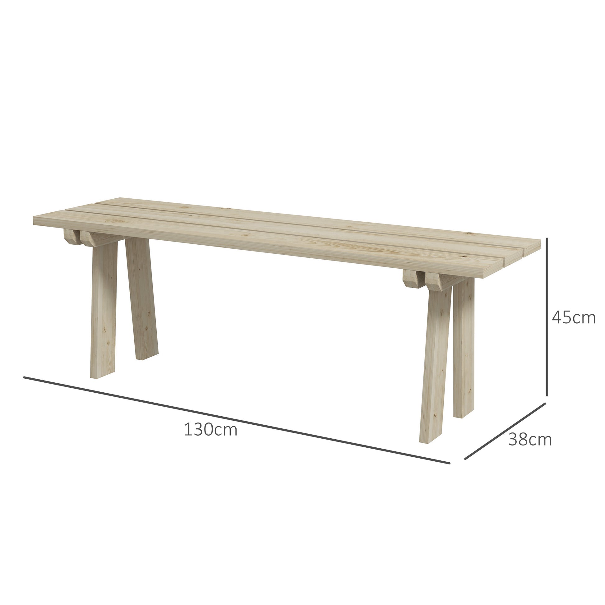 2-Seater Wooden Garden Bench 220 kg Load Outdoor Bench for Patio Terrace Pool 130x38x45 cm Natural