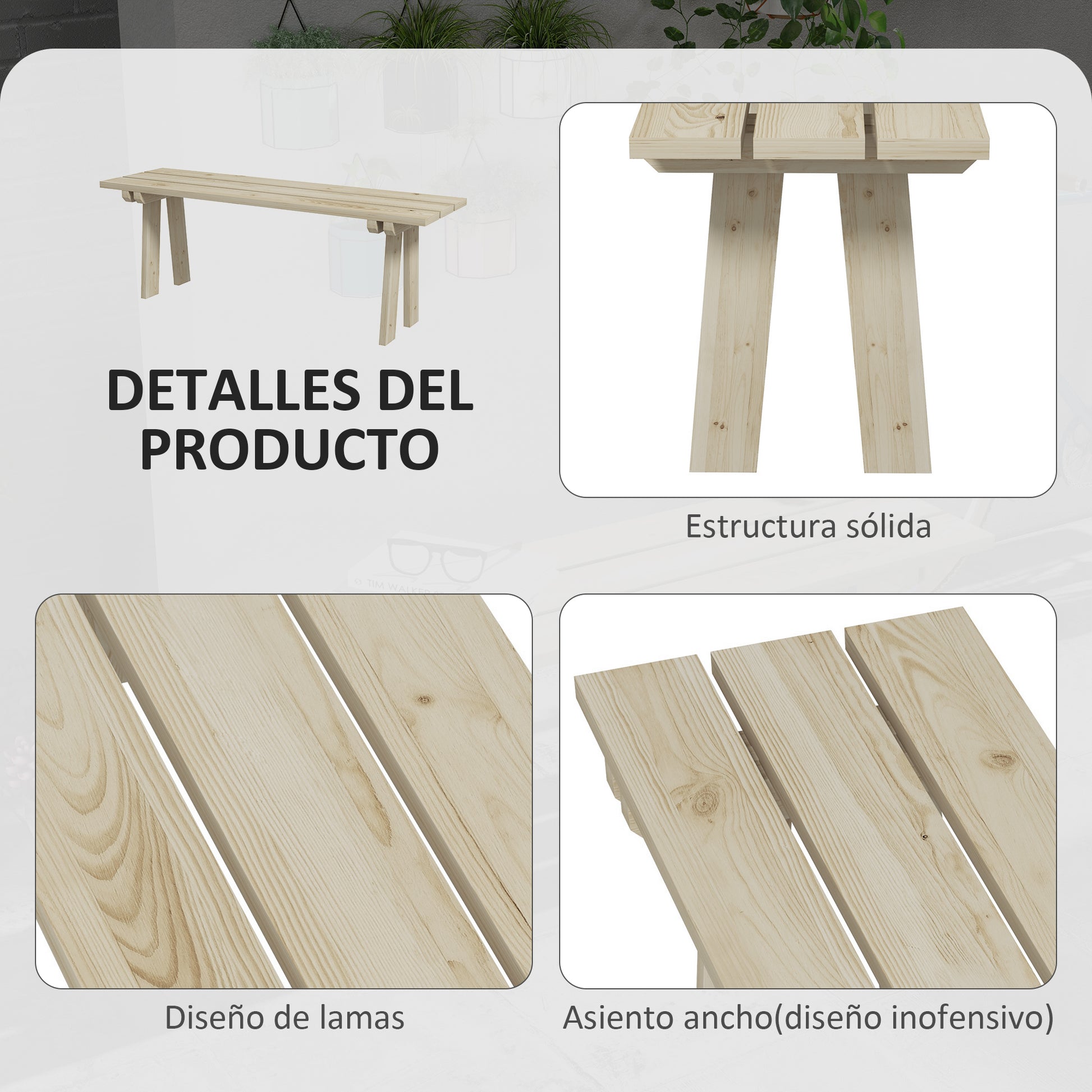 2-Seater Wooden Garden Bench 220 kg Load Outdoor Bench for Patio Terrace Pool 130x38x45 cm Natural