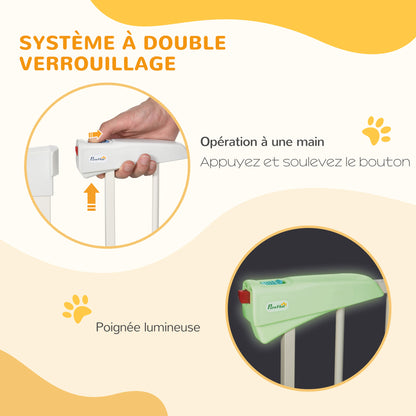 Safety Barrier for Dogs No Drill Pets with Automatic Closing Double Locking One-Hand Operation Width 76-103 cm Height 77 cm White