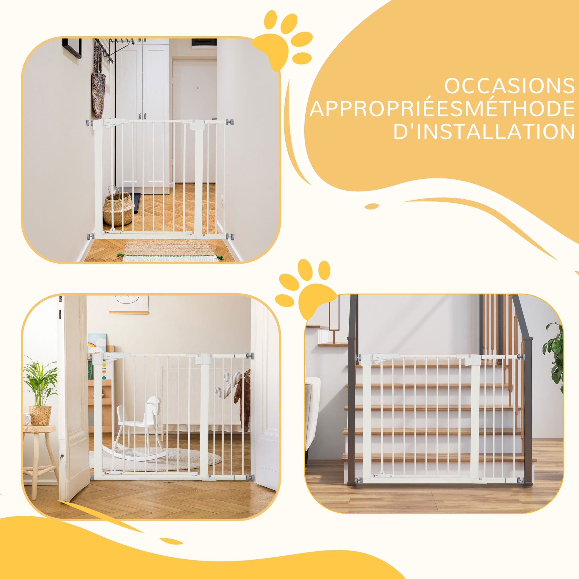 Safety Barrier for Dogs No Drill Pets with Automatic Closing Double Locking One-Hand Operation Width 76-103 cm Height 77 cm White