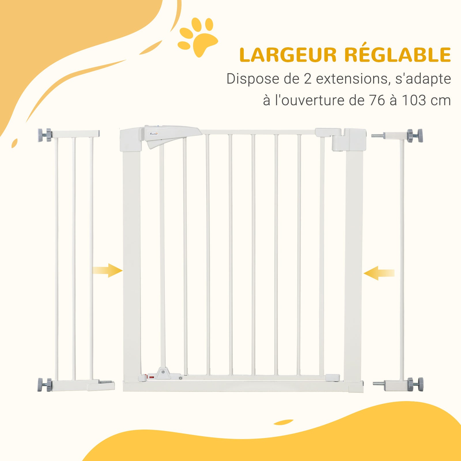Safety Barrier for Dogs No Drill Pets with Automatic Closing Double Locking One-Hand Operation Width 76-103 cm Height 77 cm White