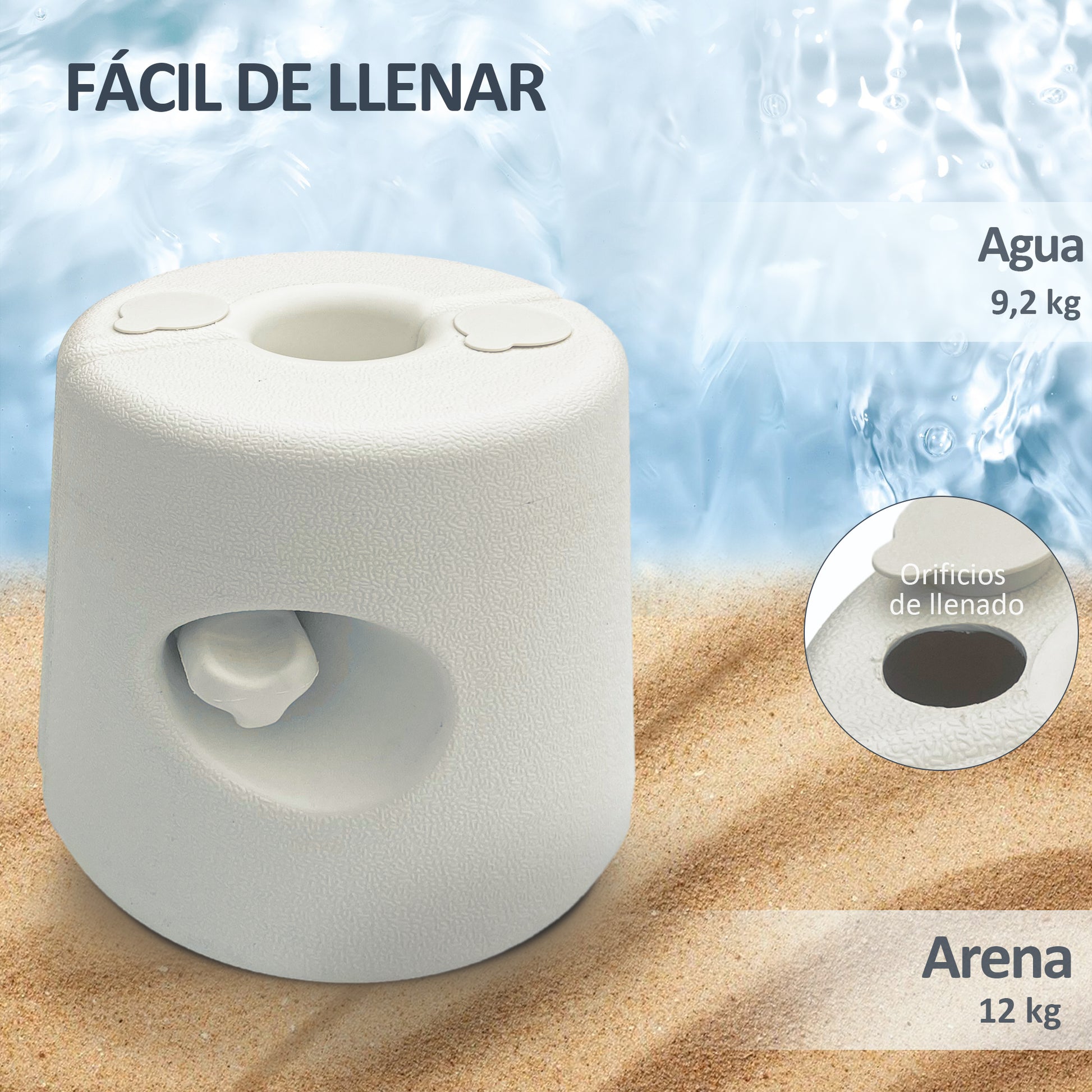 Pack of 4 Weights for Foldable Tents Fillable Supports with 9.2 kg of Water or 12 kg of Sand Gazebo Weights with Fixing Knobs Ø24x25.5 cm White