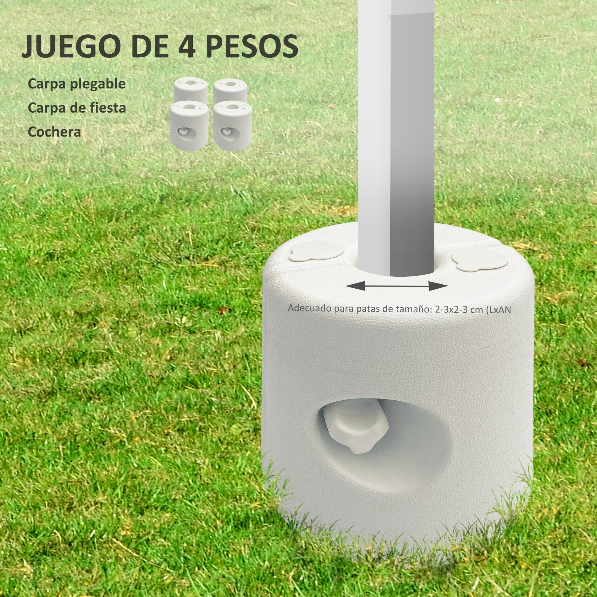 Pack of 4 Weights for Foldable Tents Fillable Supports with 9.2 kg of Water or 12 kg of Sand Gazebo Weights with Fixing Knobs Ø24x25.5 cm White