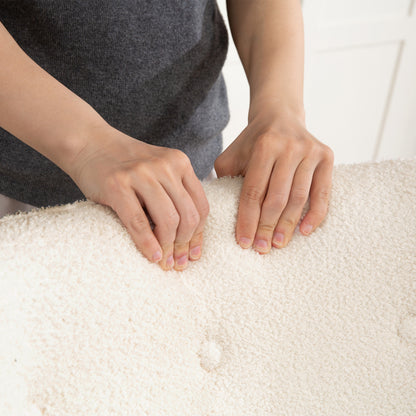 Boucle Fabric Lounge Chair, Modern Upholstered Armchair with Wooden Legs, Ergonomic Wingback and Button Tufted Design, for Dining Room, Living Room, Bedroom, Office, Beige