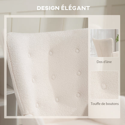 Boucle Fabric Lounge Chair, Modern Upholstered Armchair with Wooden Legs, Ergonomic Wingback and Button Tufted Design, for Dining Room, Living Room, Bedroom, Office, Beige