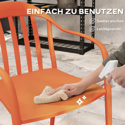 Garden Chair Set of 4 Weatherproof Plastic Garden Chairs with Armrests Backrest Stackable Patio Chair Holds up to 120 kg Load for Backyard, Garden, Balcony Red