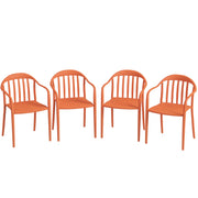 Garden Chair Set of 4 Weatherproof Plastic Garden Chairs with Armrests Backrest Stackable Patio Chair Holds up to 120 kg Load for Backyard, Garden, Balcony Red