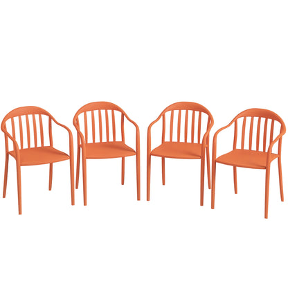 Garden Chair Set of 4 Weatherproof Plastic Garden Chairs with Armrests Backrest Stackable Patio Chair Holds up to 120 kg Load for Backyard, Garden, Balcony Red