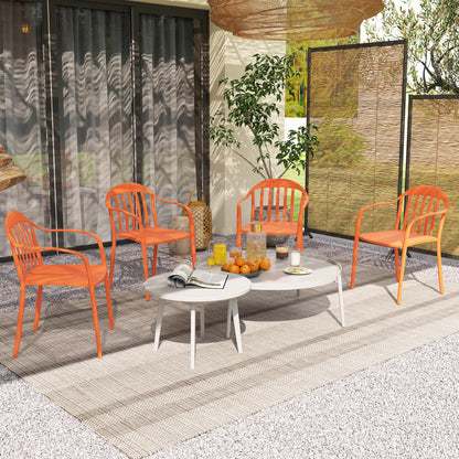 Garden Chair Set of 4 Weatherproof Plastic Garden Chairs with Armrests Backrest Stackable Patio Chair Holds up to 120 kg Load for Backyard, Garden, Balcony Red