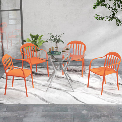 Garden Chair Set of 4 Weatherproof Plastic Garden Chairs with Armrests Backrest Stackable Patio Chair Holds up to 120 kg Load for Backyard, Garden, Balcony Red