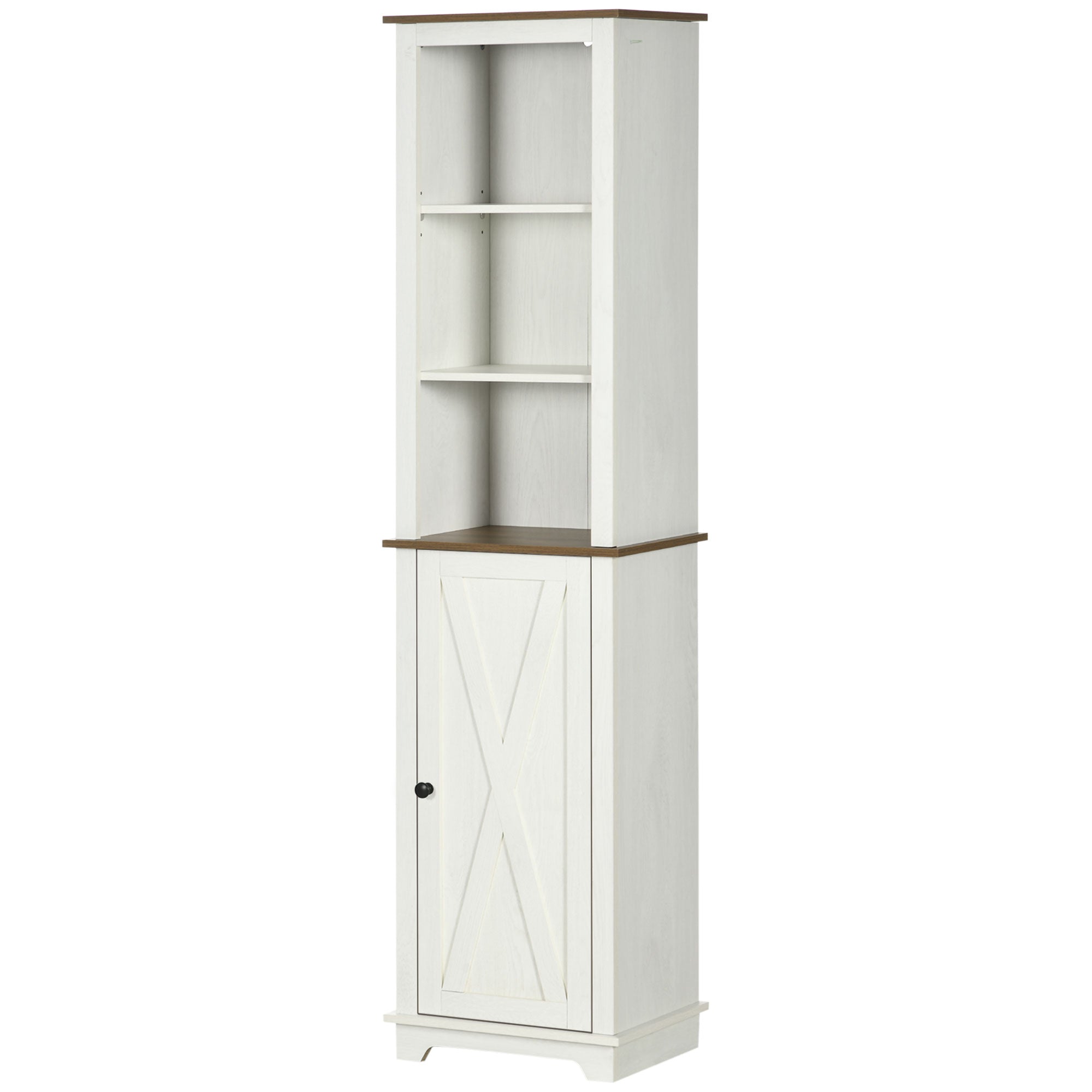 Bathroom Tall Cabinet Bathroom Column Storage Cabinet with 3 Compartments Door and Adjustable Shelf 39.5x30x160 cm White