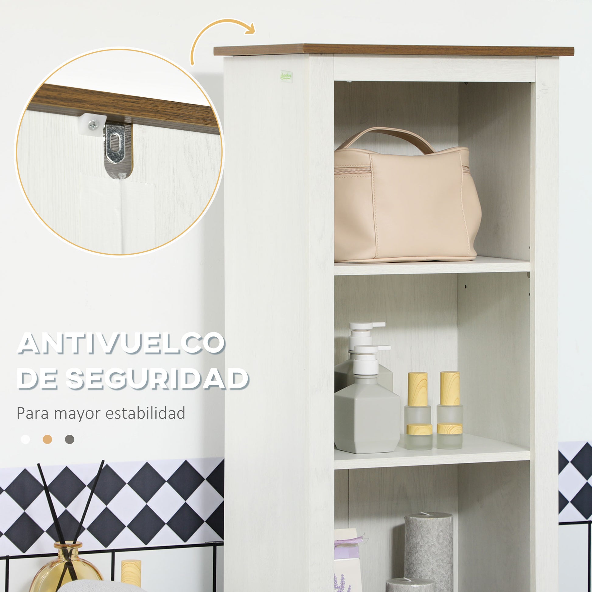 Bathroom Tall Cabinet Bathroom Column Storage Cabinet with 3 Compartments Door and Adjustable Shelf 39.5x30x160 cm White