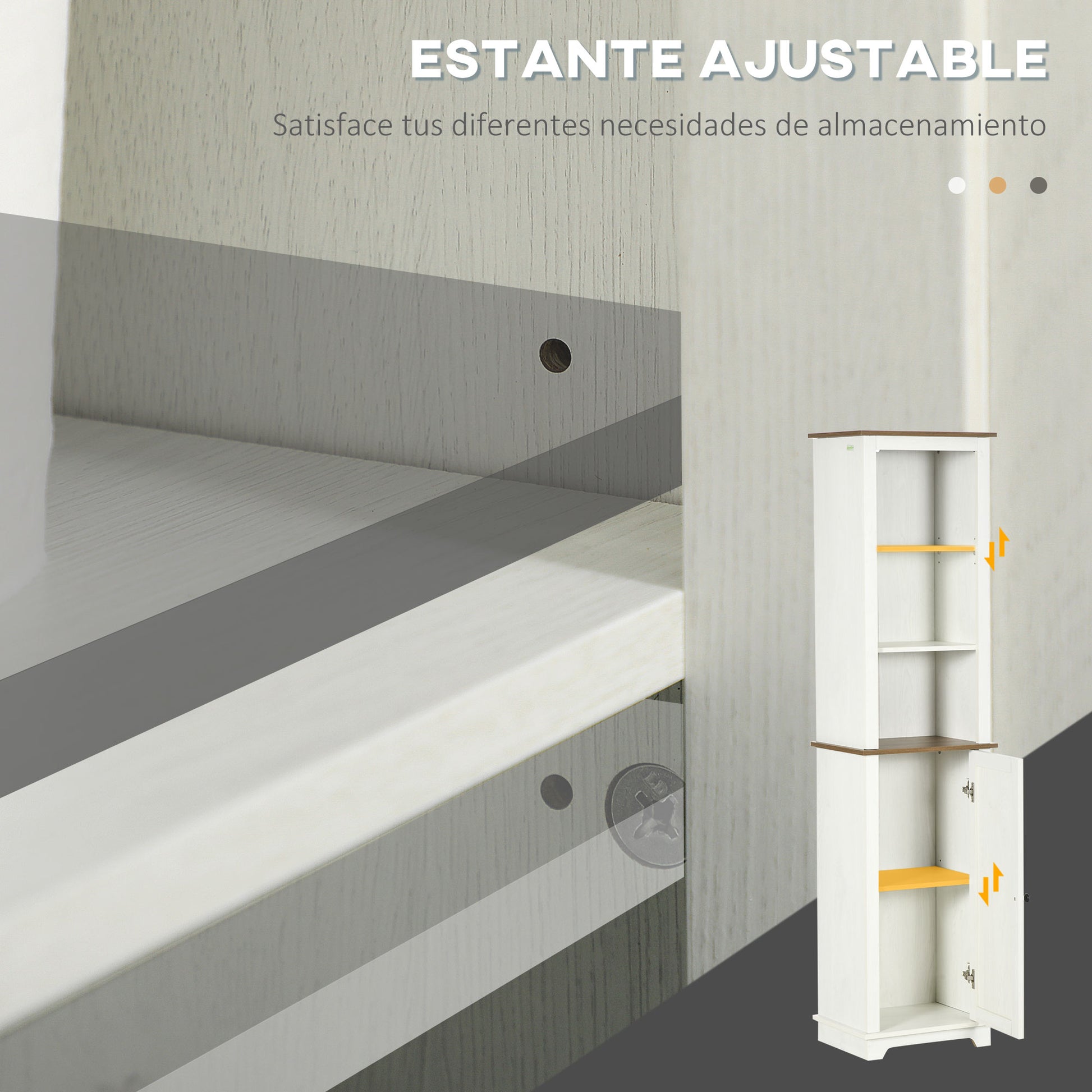 Bathroom Tall Cabinet Bathroom Column Storage Cabinet with 3 Compartments Door and Adjustable Shelf 39.5x30x160 cm White