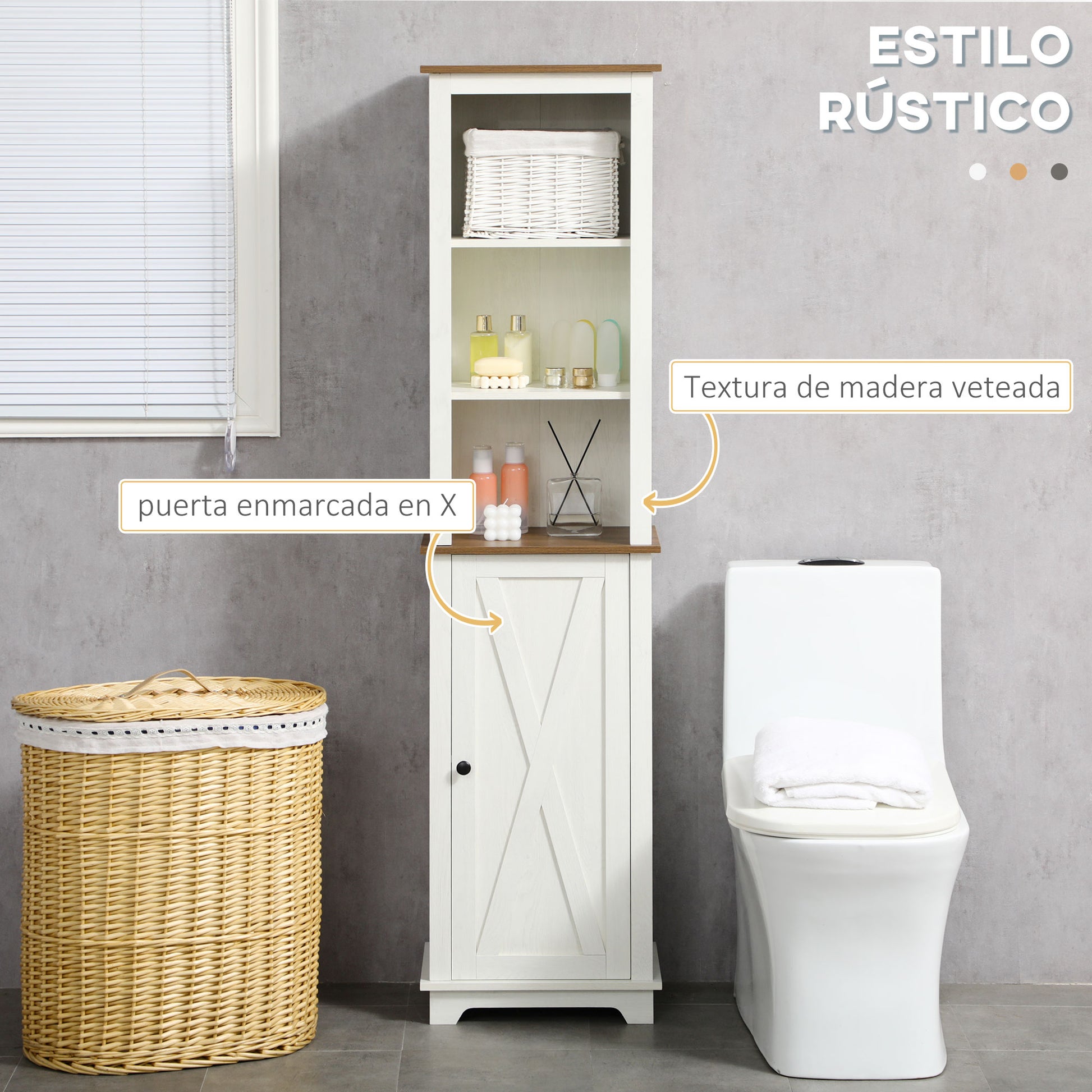 Bathroom Tall Cabinet Bathroom Column Storage Cabinet with 3 Compartments Door and Adjustable Shelf 39.5x30x160 cm White